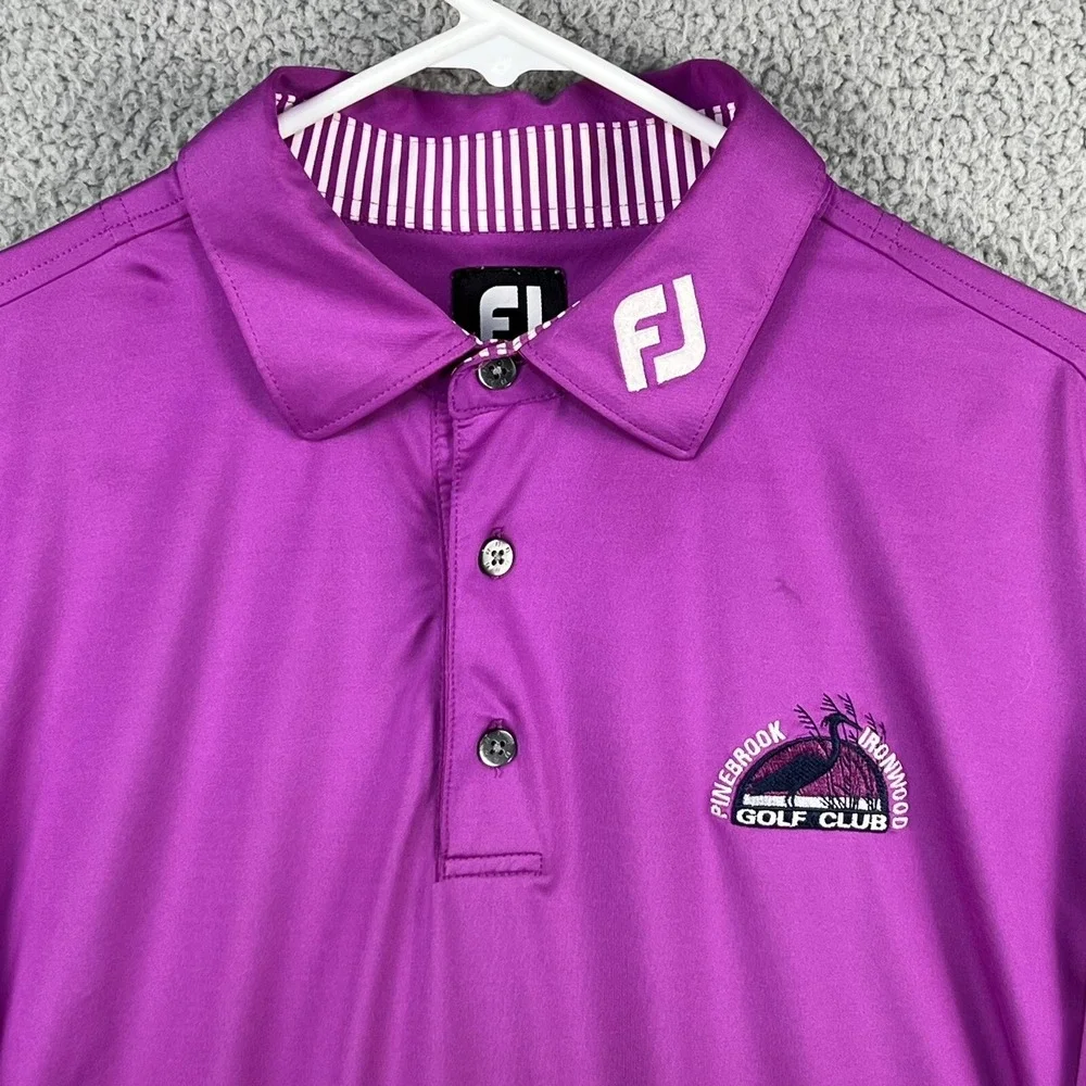 FootJoy FJ Golf Men's Polo Shirt‎ Collar Logo PINK Magenta Ironwood Golf Club